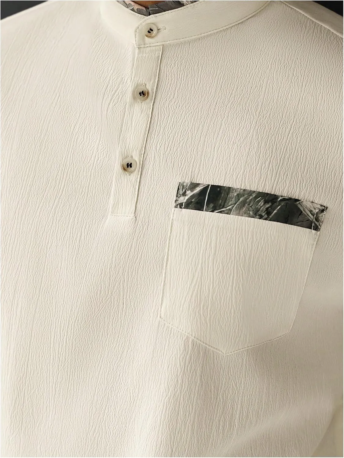 Men's 2 Piece Outfits Button Up Banded Collar Shirts and Drawstring Waist Pants Clothing Set