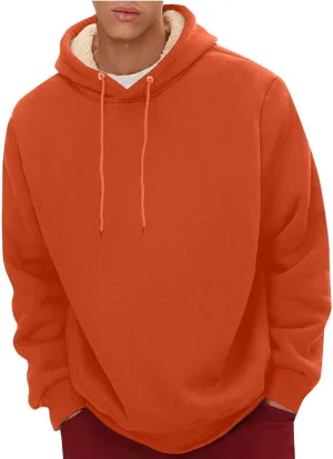 Men'S Casual Fleece Sherpa Lined Hoodie Thermal Long Sleeve Pullover Tops Heavyweight Sweatshirts