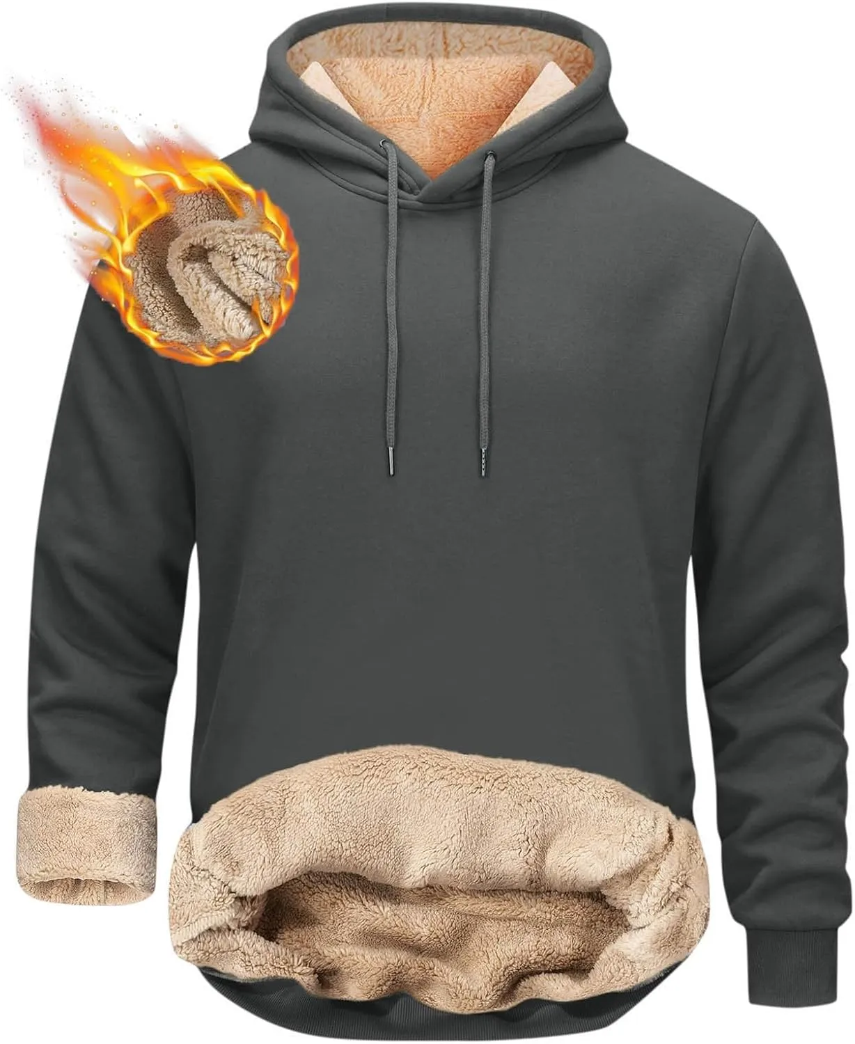 Men'S Casual Fleece Sherpa Lined Hoodie Thermal Long Sleeve Pullover Tops Heavyweight Sweatshirts