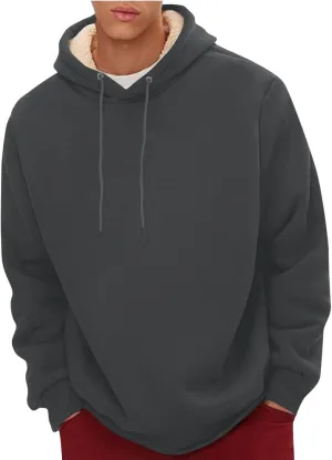 Men'S Casual Fleece Sherpa Lined Hoodie Thermal Long Sleeve Pullover Tops Heavyweight Sweatshirts