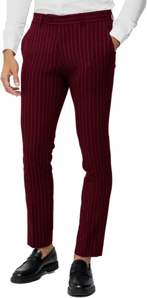 Mens Casual Pants Striped Flat-Front Chinos Trousers Men Slim Fit
