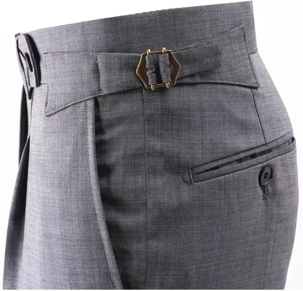 Mens Classic Casual Dress Pants Grey Wool Suit Pant Slim Fit Flat Front Slacks
