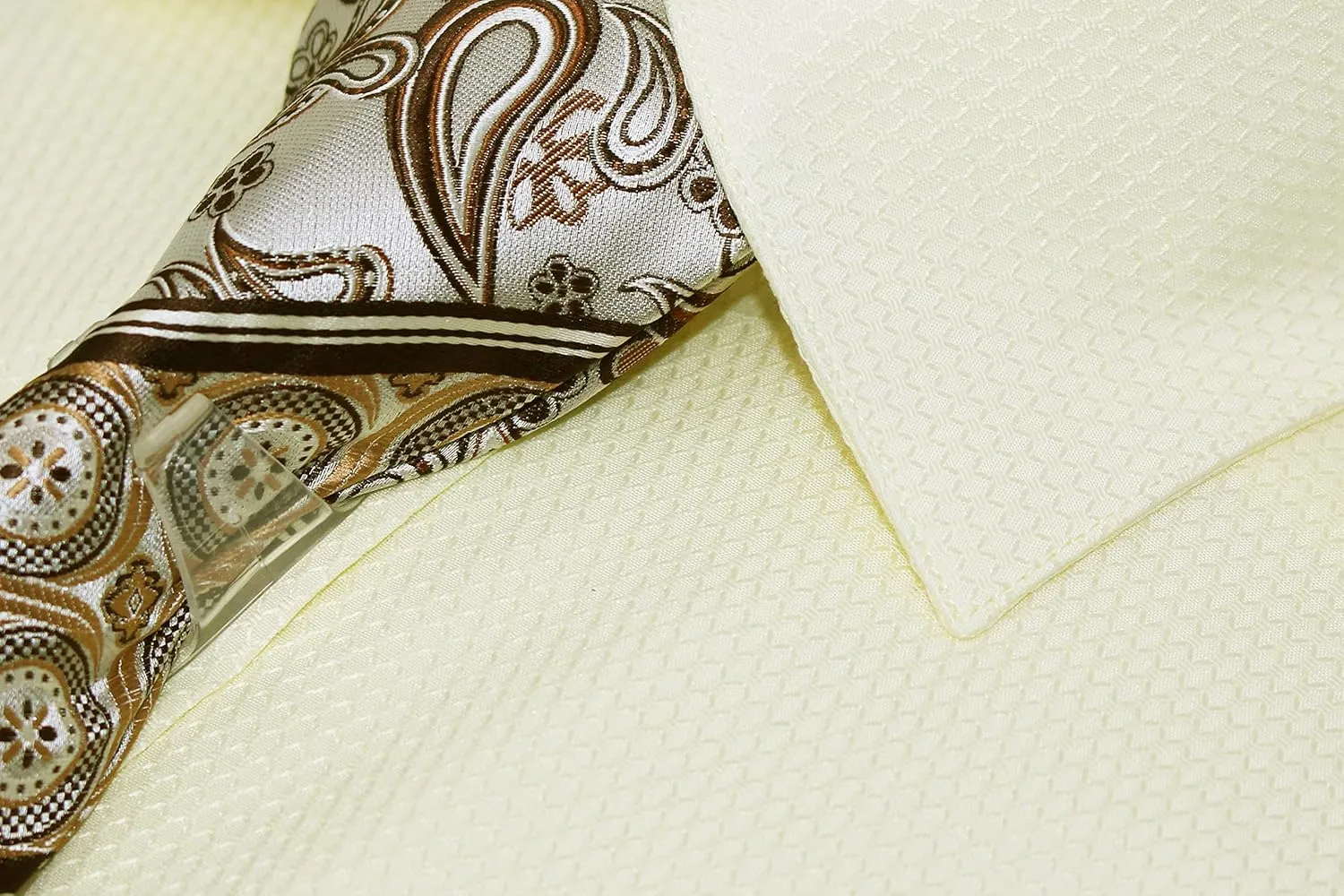 Men's Solid Micro Pattern Regular Fit Dress Shirts with Tie Hanky Cufflinks French Cuffs Combo