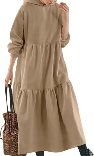 Micidad Womens Oversized Hoodie Dress Long Sleeve Hooded Sweatshirt Casual Lose Tiered Maxi Hoodie