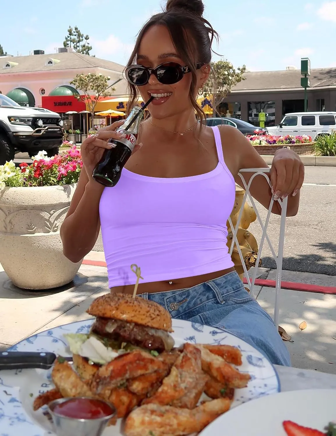 Mokoru Women Sexy Spaghetti Strap Square Neck Tank Top Basic Sleeveless Going Out Camisole Crop Tops
