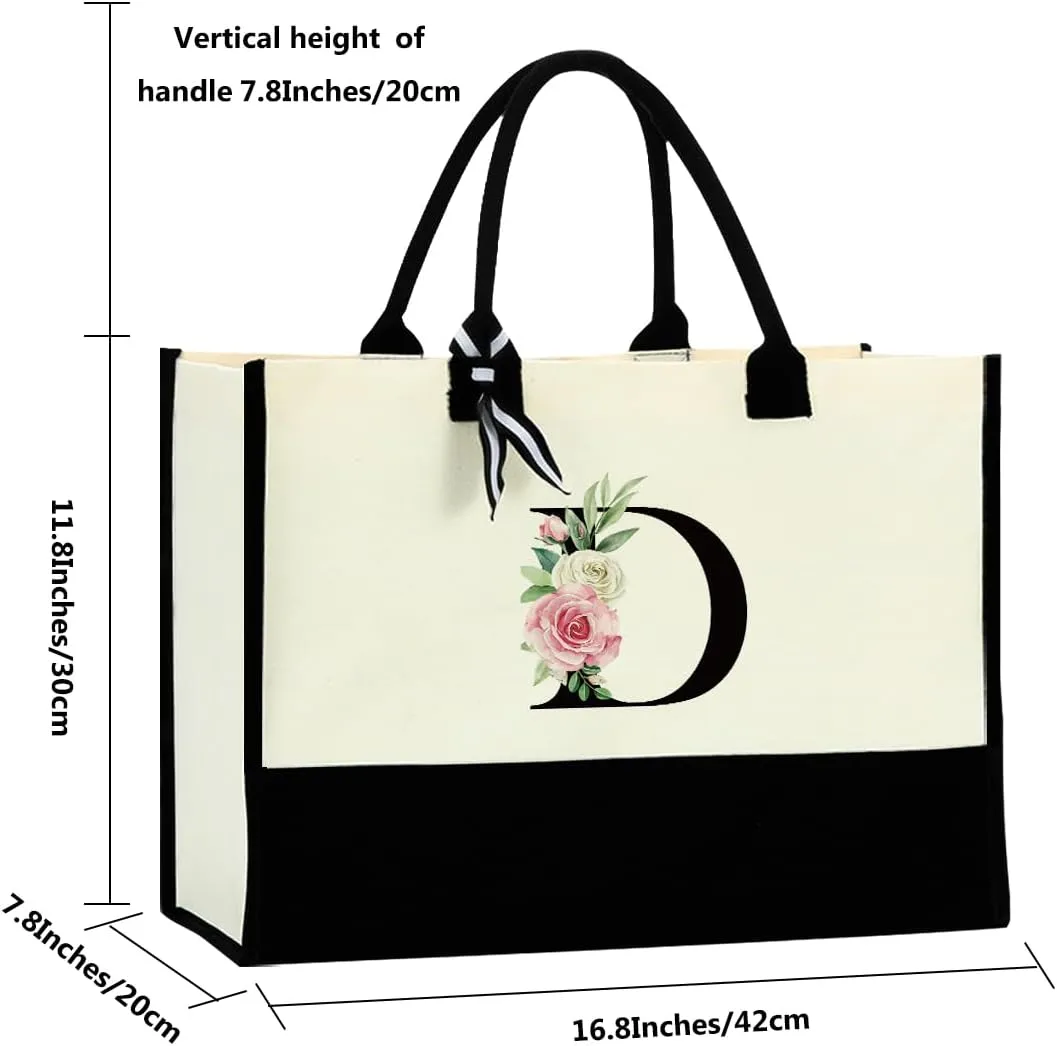 Monogrammed Tote Bags Floral Letter Initial Bag Personalized Beach Bag Monogrammed Gifts for Women Bridesmaids Wedding