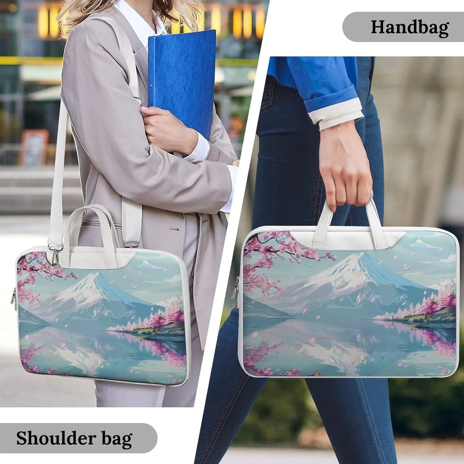 Mount Fuji Cherry Flowers Laptop Tote Bag Waterproof Computer Carrying Case Business Office Briefcase