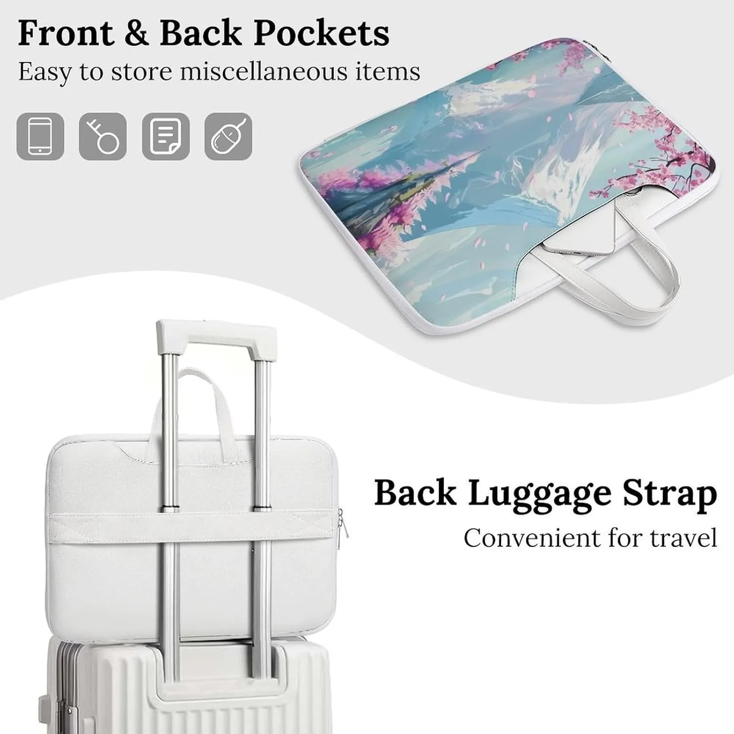 Mount Fuji Cherry Flowers Laptop Tote Bag Waterproof Computer Carrying Case Business Office Briefcase