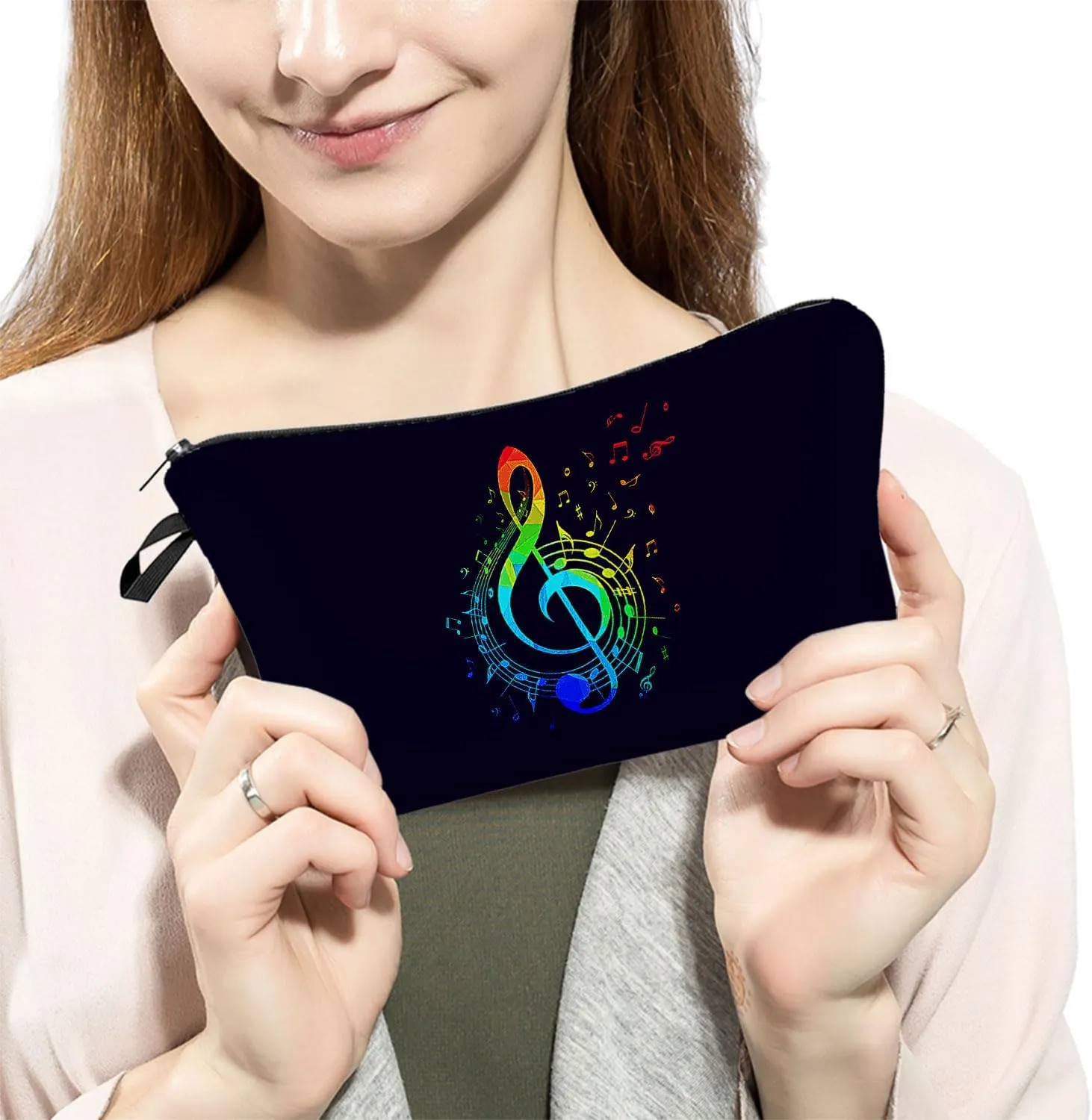 Musical Note Makeup Bag Cute Small Makeup Organizer Bag Travel Toiletry Zipper Pouch Birthday Christmas Gift for Music Lovers Musical Note Cosmetic Bag for Women Friends Sisters