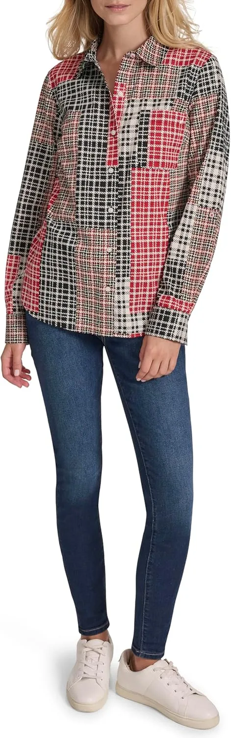 Nautica Women's Button Front Long Sleeve Roll Tab Shirt