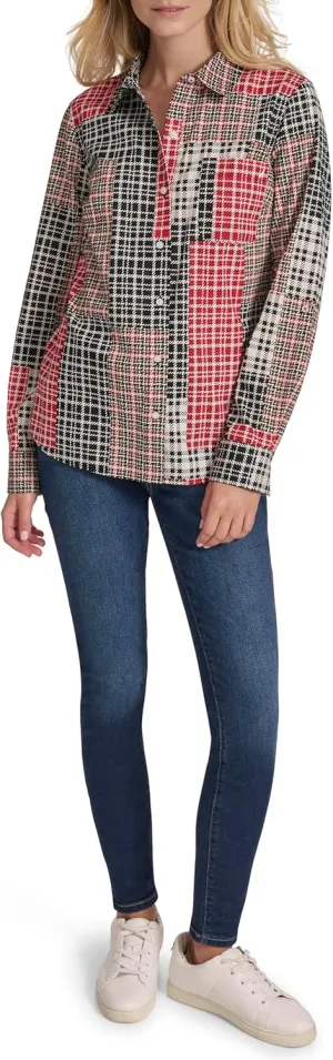 Nautica Women's Button Front Long Sleeve Roll Tab Shirt