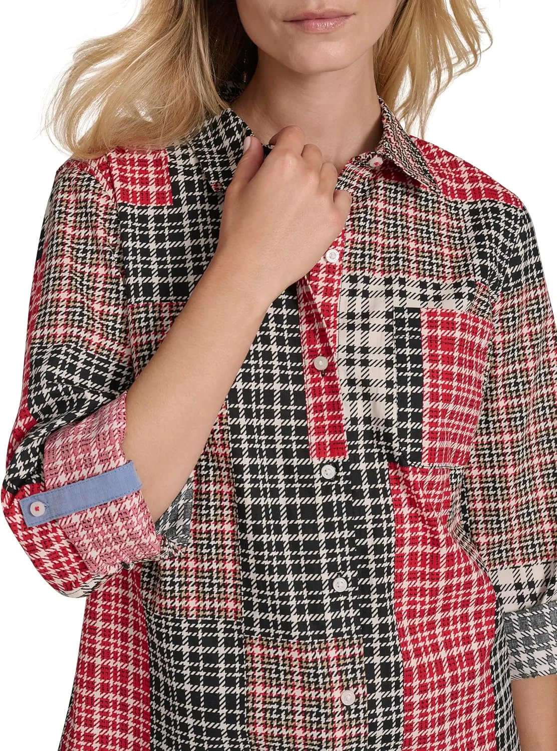 Nautica Women's Button Front Long Sleeve Roll Tab Shirt