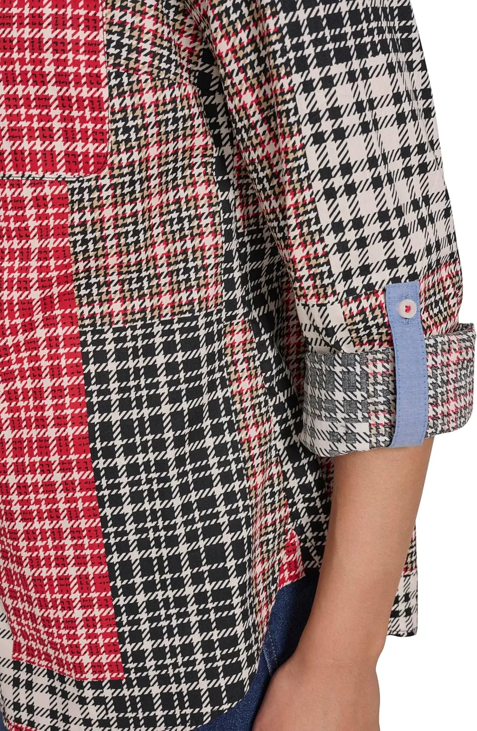 Nautica Women's Button Front Long Sleeve Roll Tab Shirt