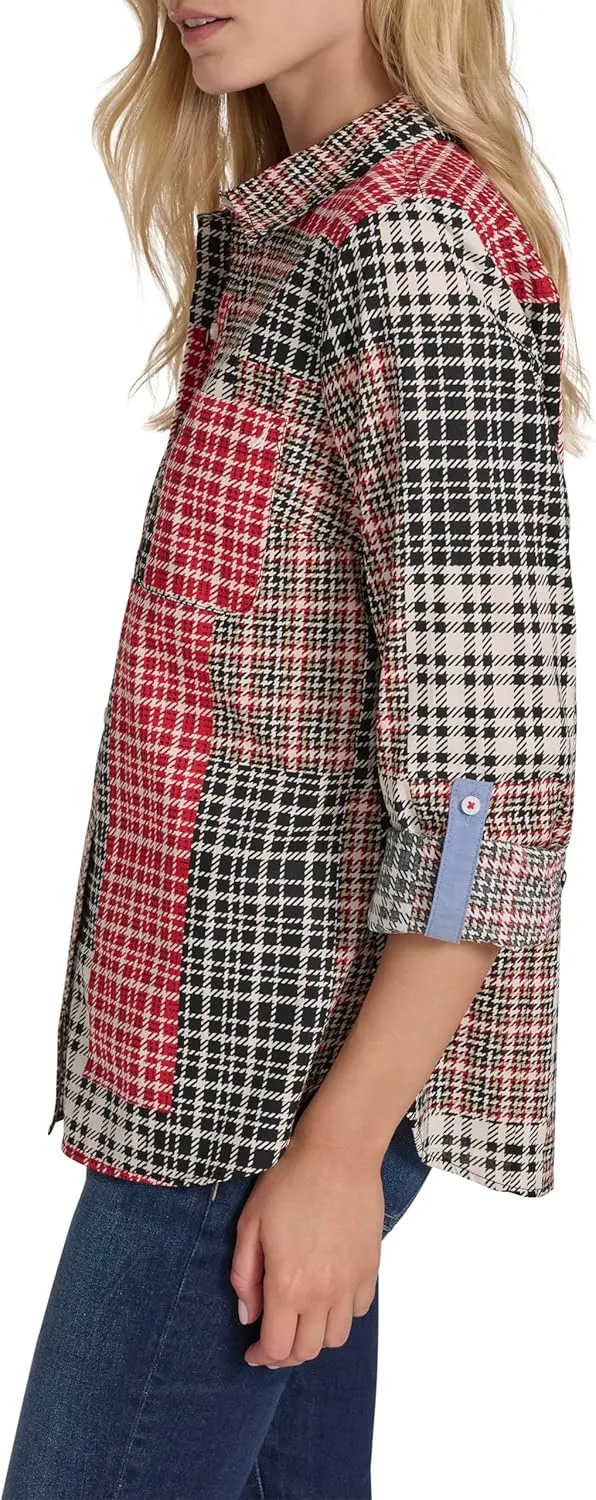 Nautica Women's Button Front Long Sleeve Roll Tab Shirt