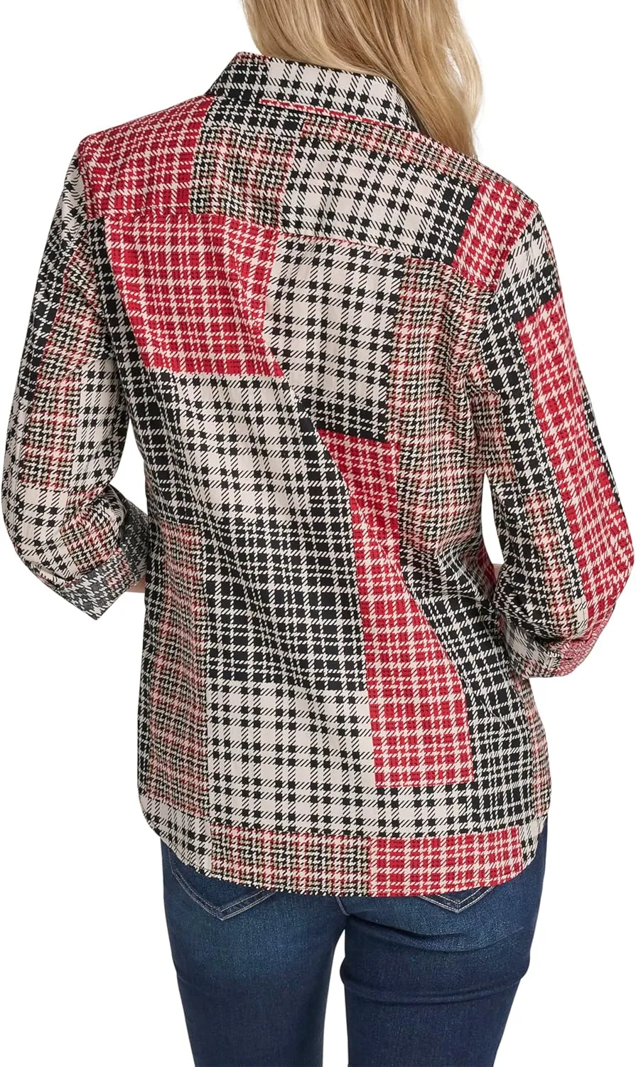 Nautica Women's Button Front Long Sleeve Roll Tab Shirt