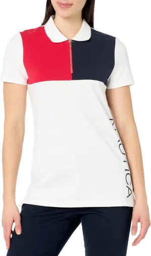 Nautica Women's Short Sleeve 1/4 Zip Placket Polo