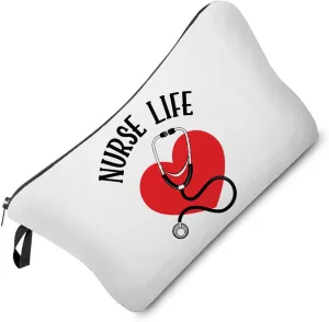 Nurse Makeup Bag Nurse Life Organizer Bag Zipper Pouch Red Heart Stethoscope Pattern Cosmetic Bag Appreciation Present for Nurse Women Friends
