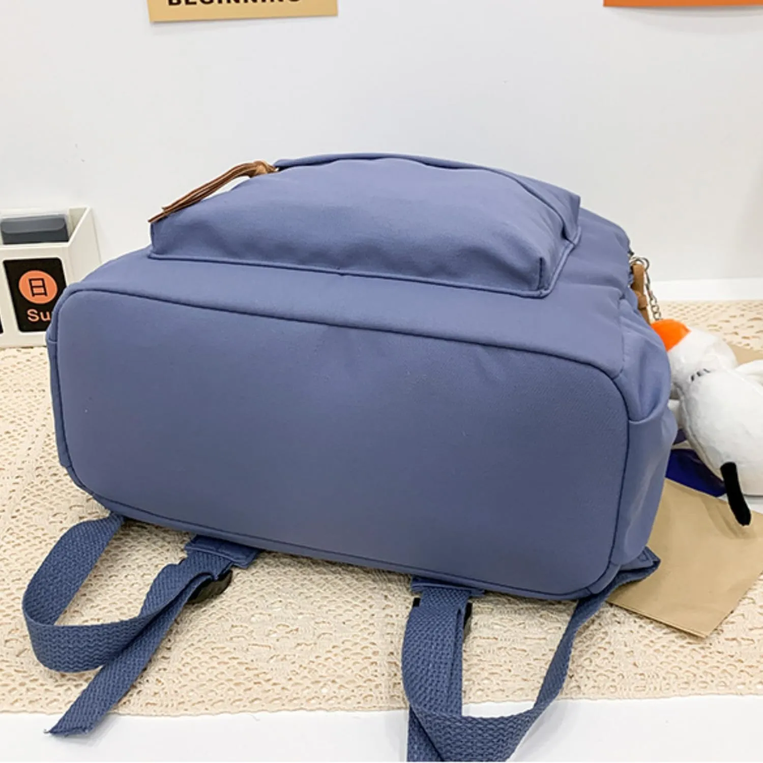 Nylon Backpack for Women Men Cute Pendant Aesthetic Backpack Lightweight Bag 15 Inch Laptop Backpack Casual Backpack (Blue Pendant,Medium)