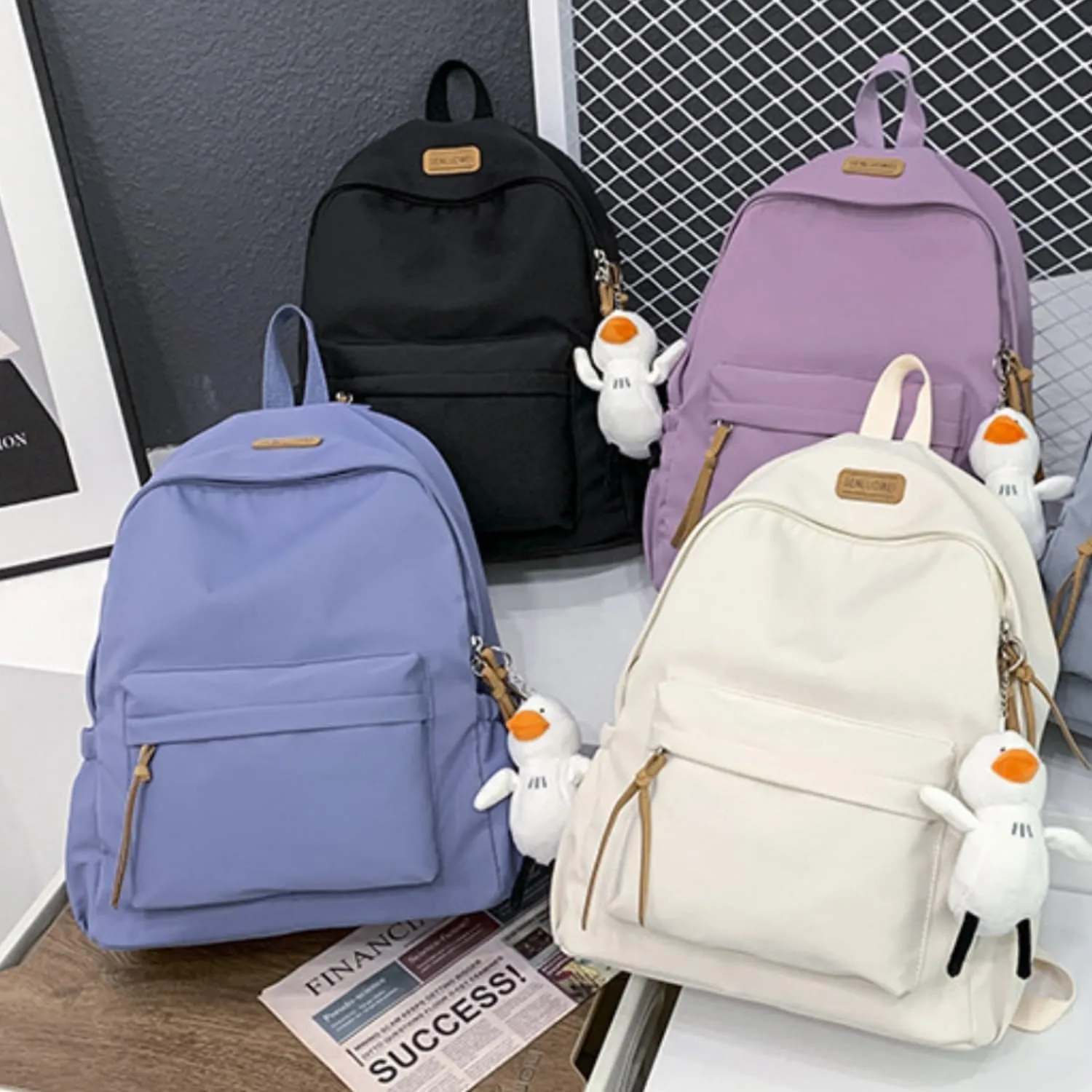 Nylon Backpack for Women Men Cute Pendant Aesthetic Backpack Lightweight Bag 15 Inch Laptop Backpack Casual Backpack (Blue Pendant,Medium)