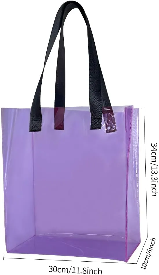 ONEART 2 Pcs Clear Tote Bag Iridescent Plastic Transparent Shoulder Bag for Shopping Holiday Picnic