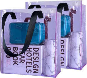 ONEART 2 Pcs Clear Tote Bag Iridescent Plastic Transparent Shoulder Bag for Shopping Holiday Picnic