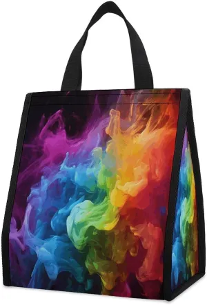Outdoor Cooler Bags, Rainbow Smoke Printed Cooler Bag, Insulated Tote Bag, Grocery Tote Bag