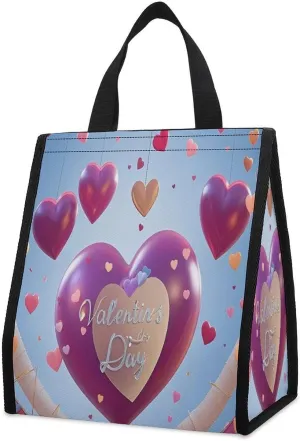 Outdoor Cooler Bags, Valentine's Day Love Heart Printed Cooler Bag, Insulated Tote Bag, Grocery Tote Bag