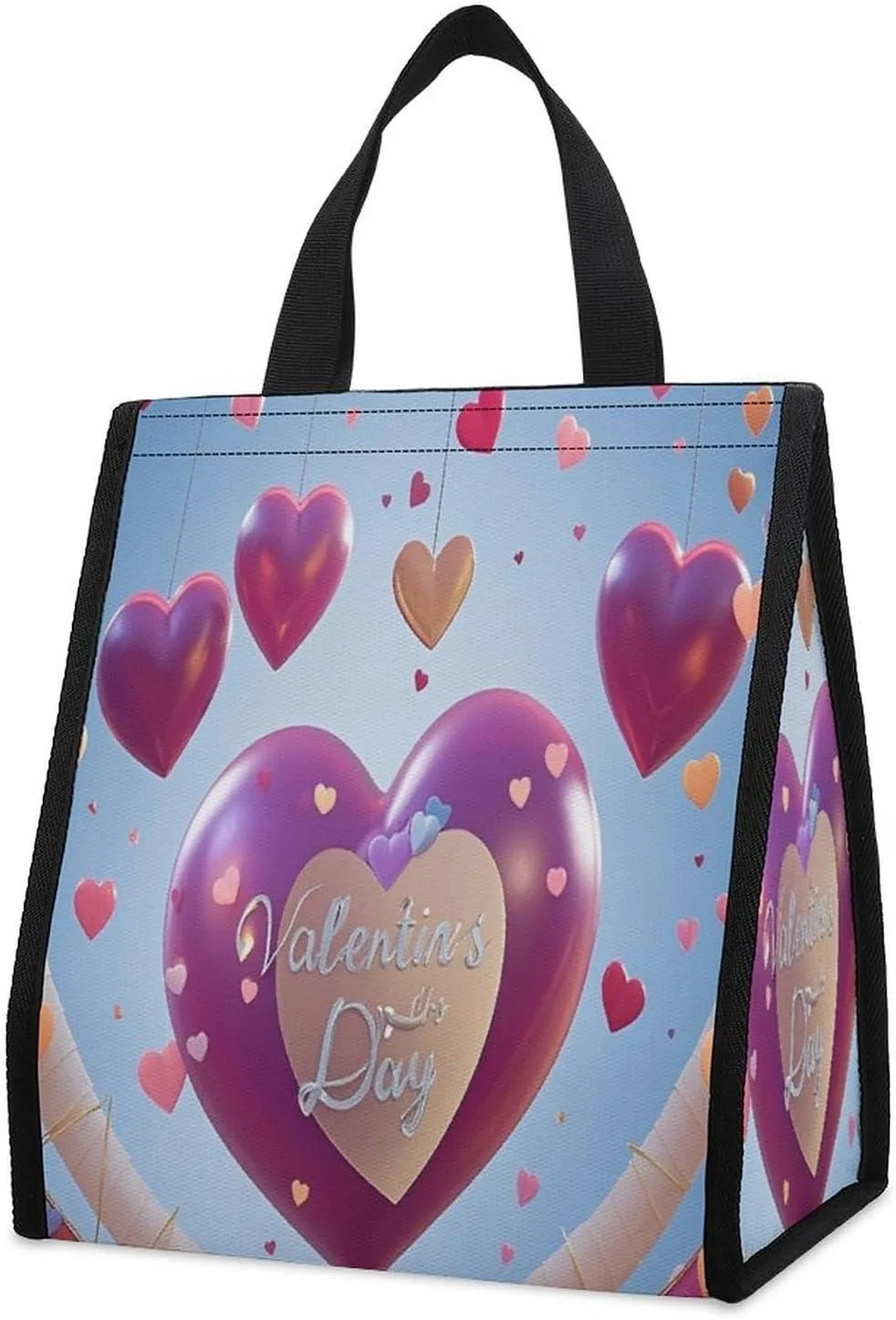 Outdoor Cooler Bags, Valentine's Day Love Heart Printed Cooler Bag, Insulated Tote Bag, Grocery Tote Bag