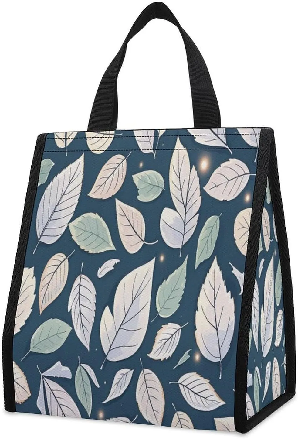 Outdoor Cooler Bags, White Leaf Pattern Printed Cooler Bag, Insulated Tote Bag, Grocery Tote Bag