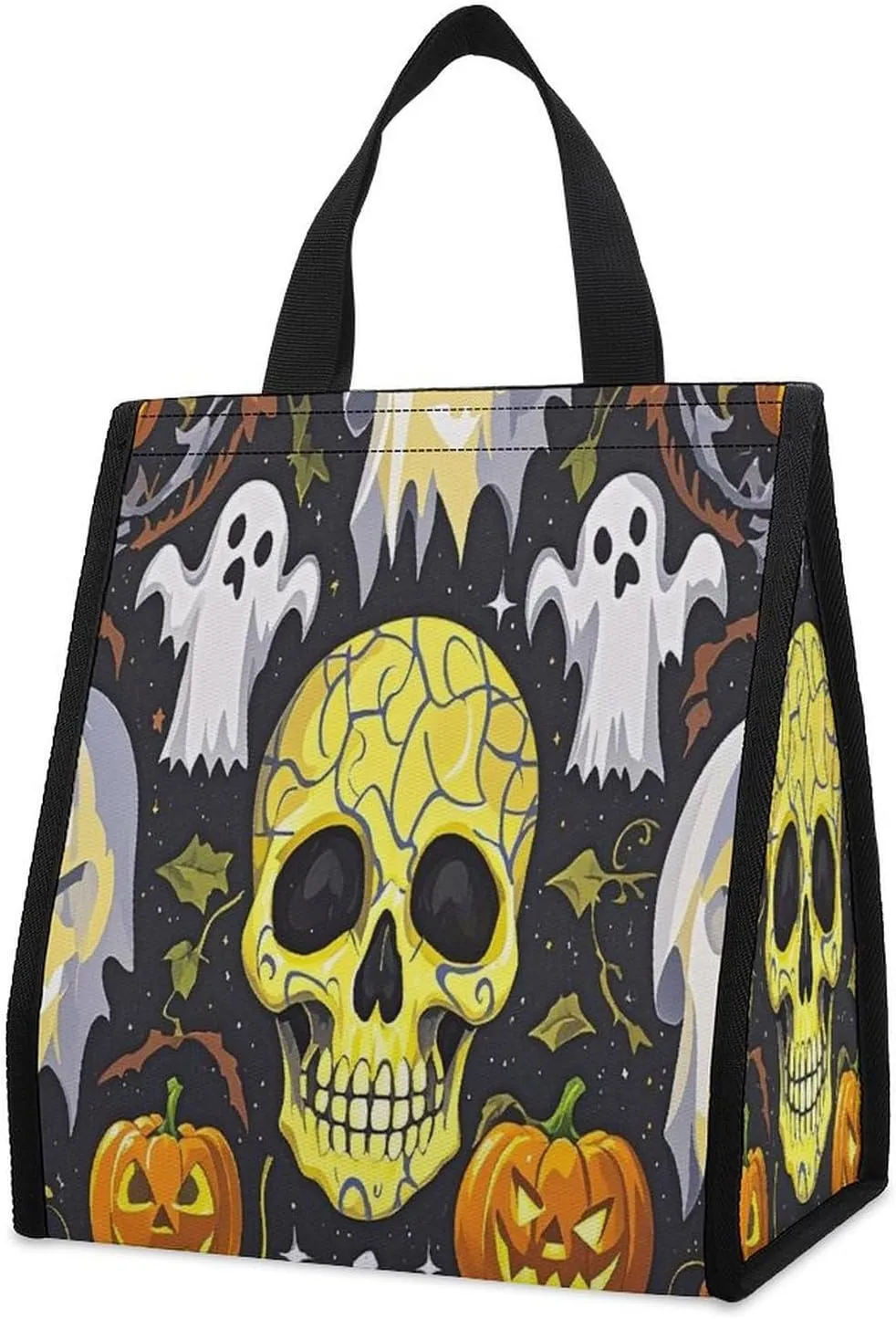 Outdoor Cooler Bags, Yellow Skull Printed Cooler Bag, Insulated Tote Bag, Grocery Tote Bag