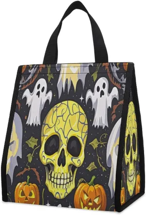 Outdoor Cooler Bags, Yellow Skull Printed Cooler Bag, Insulated Tote Bag, Grocery Tote Bag