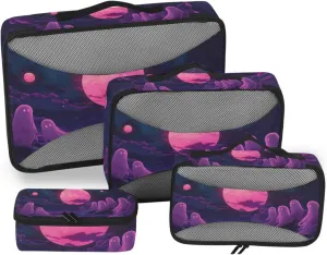 Packing Cube Set for Travel Halloween Comic Print, 4 Pcs Wide Zipper Opening Luggage Packing Organizers Travel Accessories for Organizing Clothing in Suitcases
