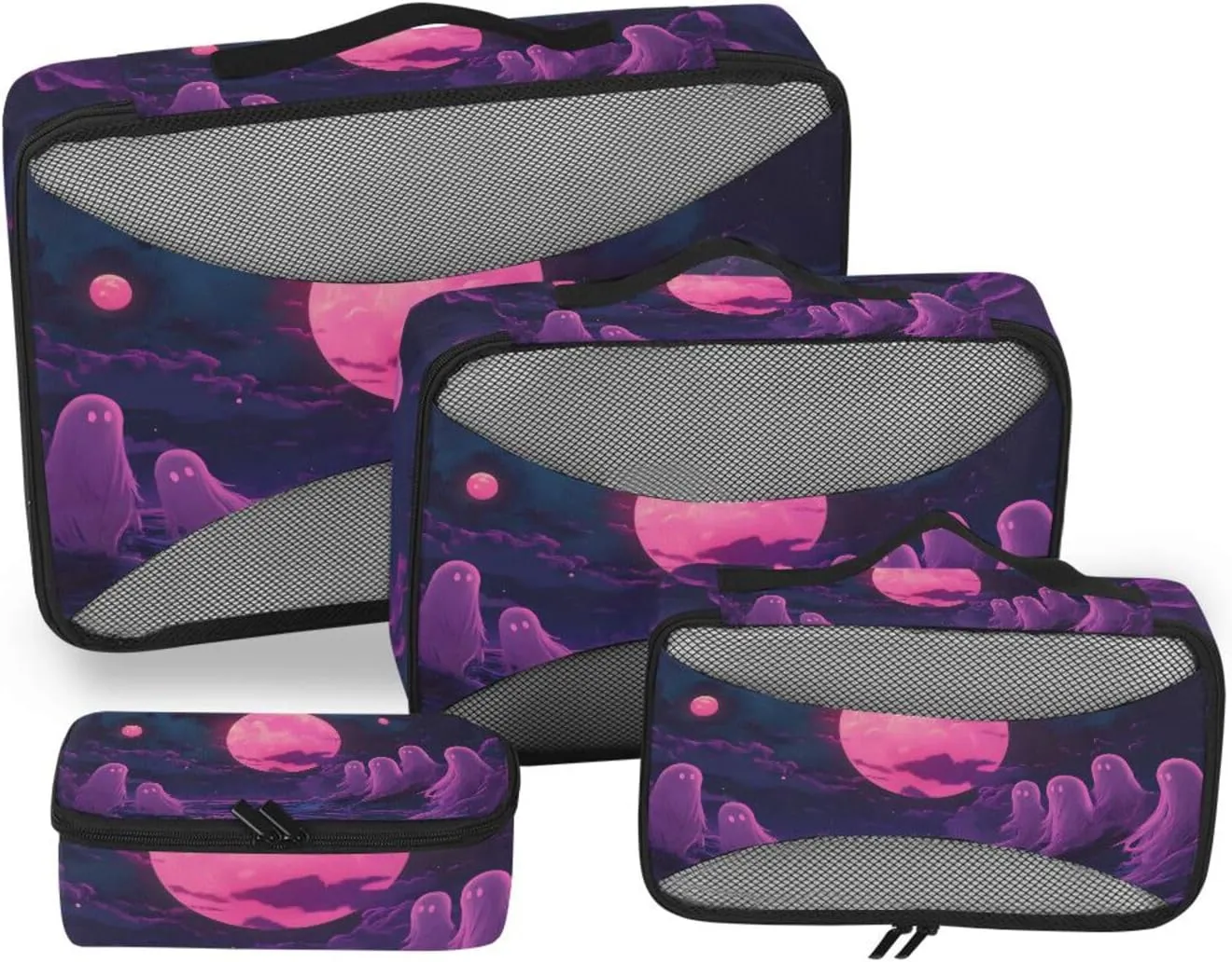 Packing Cube Set for Travel Halloween Comic Print, 4 Pcs Wide Zipper Opening Luggage Packing Organizers Travel Accessories for Organizing Clothing in Suitcases