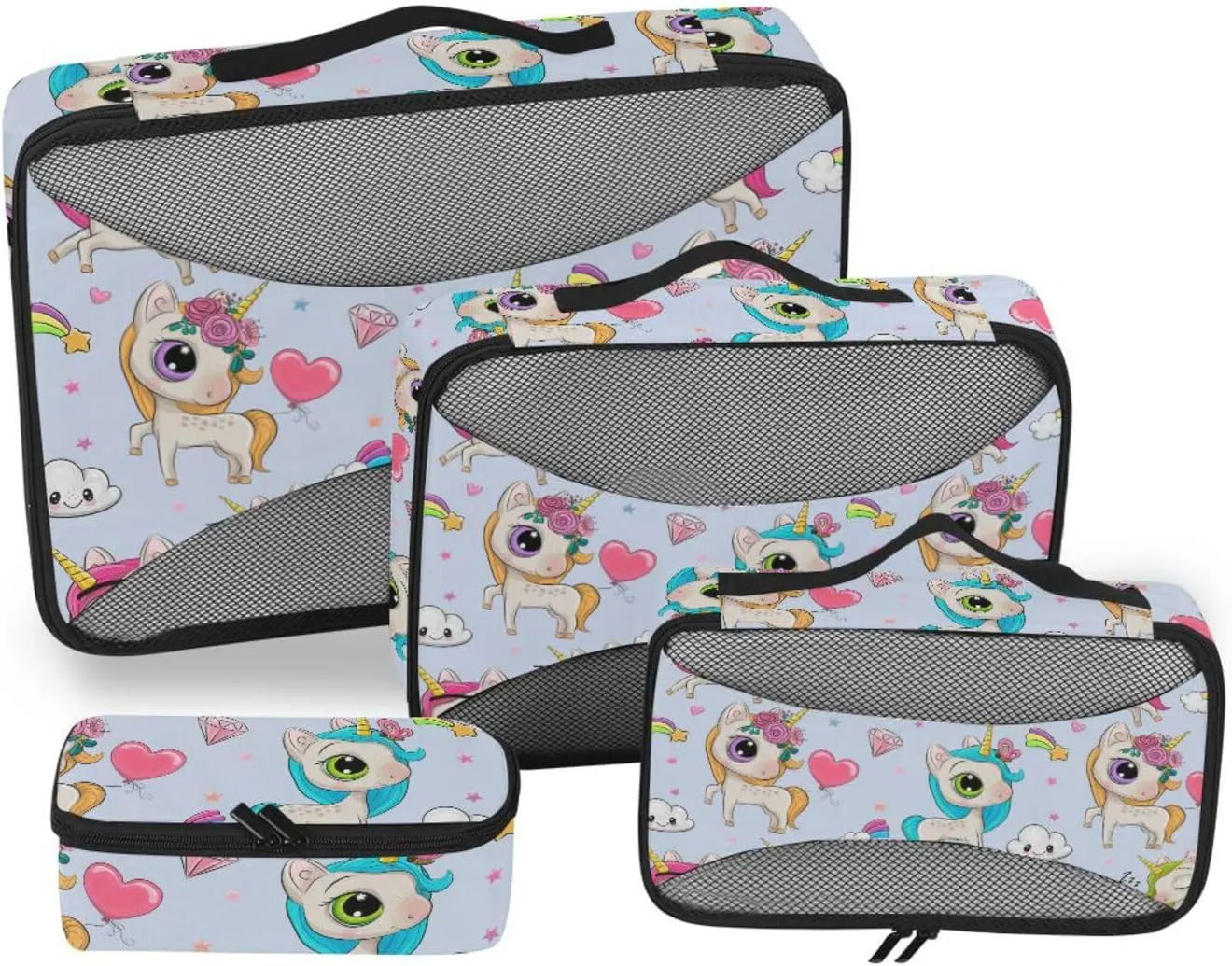 Packing Cubes for Travel Set of 4 Luggage Organizers for Suitcase Travel Compartment Organizer Bags Pqcking Cubes Cute Cartoon unicorns