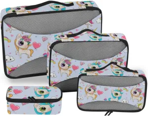 Packing Cubes for Travel Set of 4 Luggage Organizers for Suitcase Travel Compartment Organizer Bags Pqcking Cubes Cute Cartoon unicorns