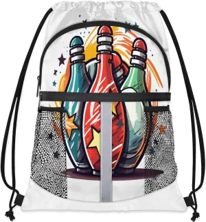 Pardick Drawstring Backpack Gym Sackpack Drawstring Bags with Zipper Sports Bag Cute Bowling Wrestling Backpack Swimming Bag Beach Sackpack for Women Men