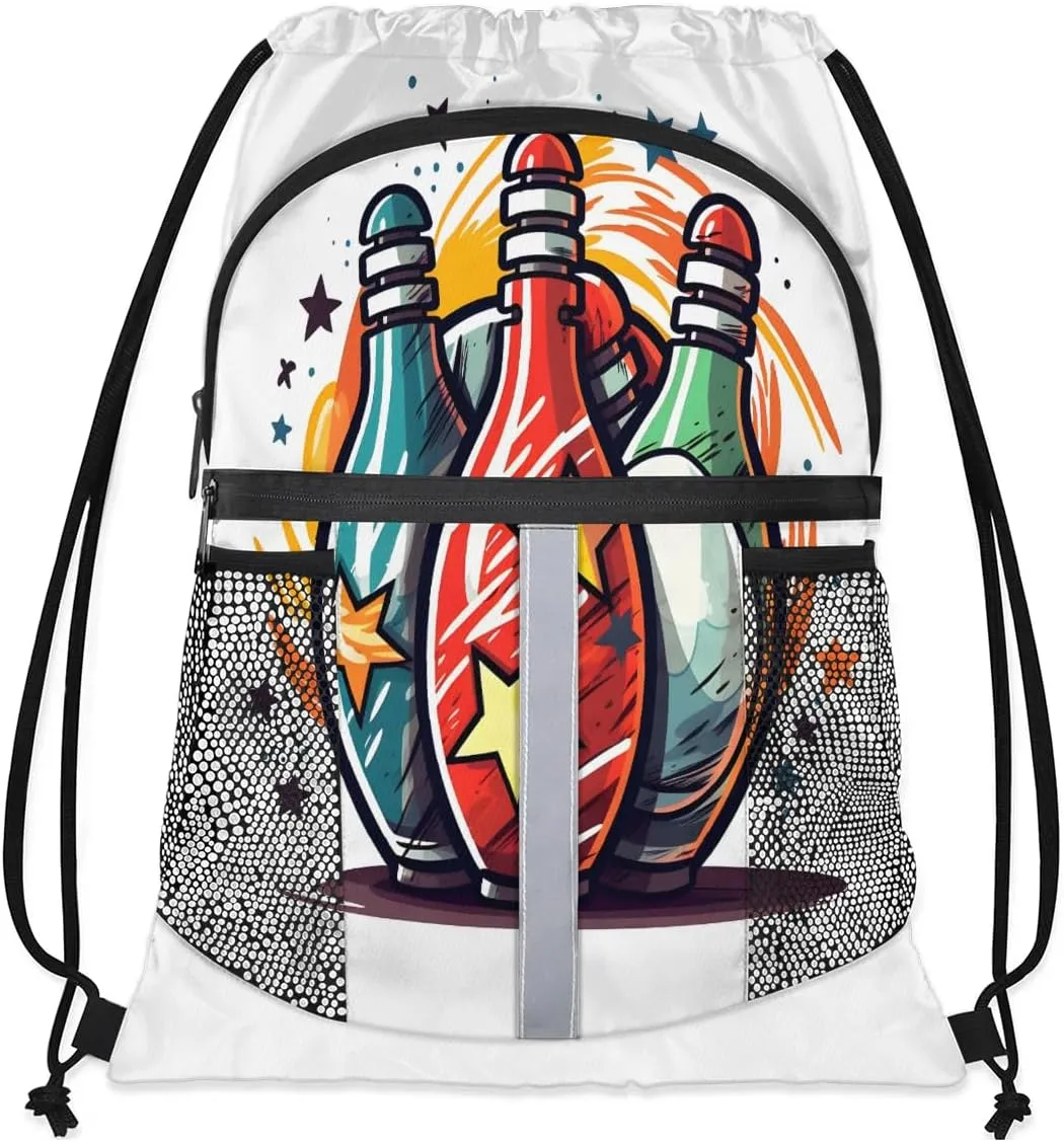 Pardick Drawstring Backpack Gym Sackpack Drawstring Bags with Zipper Sports Bag Cute Bowling Wrestling Backpack Swimming Bag Beach Sackpack for Women Men