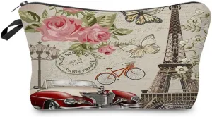 Paris Eiffel Tower Makeup Bag Cute Small Makeup Organizer Travel Toiletry Zipper Pouch Birthday Christmas Souvenir Gift Eiffel Tower Vintage Cosmetic Bag for Women Friends