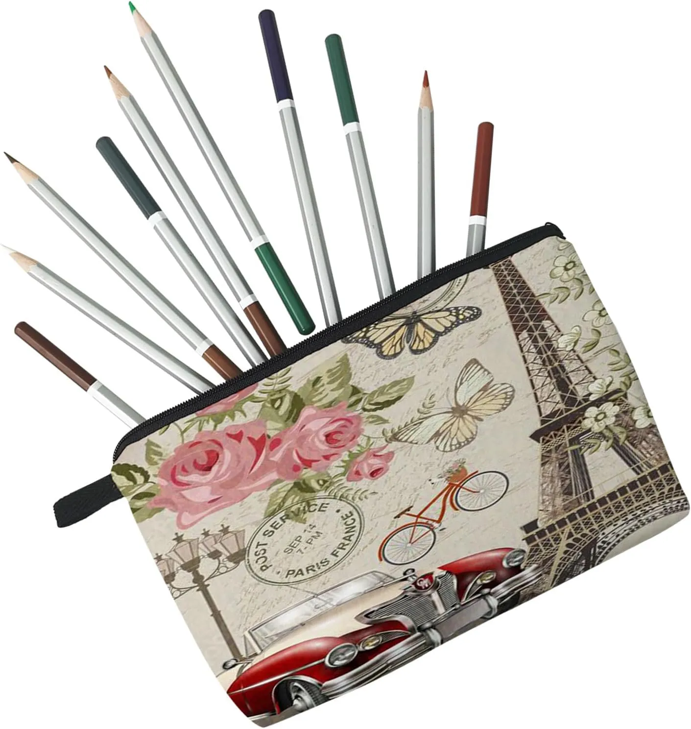 Paris Eiffel Tower Makeup Bag Cute Small Makeup Organizer Travel Toiletry Zipper Pouch Birthday Christmas Souvenir Gift Eiffel Tower Vintage Cosmetic Bag for Women Friends