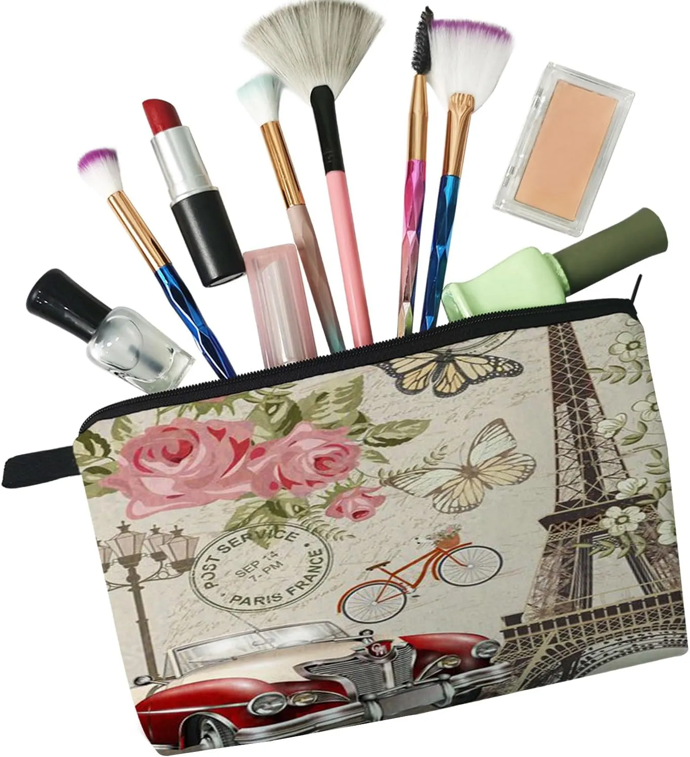 Paris Eiffel Tower Makeup Bag Cute Small Makeup Organizer Travel Toiletry Zipper Pouch Birthday Christmas Souvenir Gift Eiffel Tower Vintage Cosmetic Bag for Women Friends