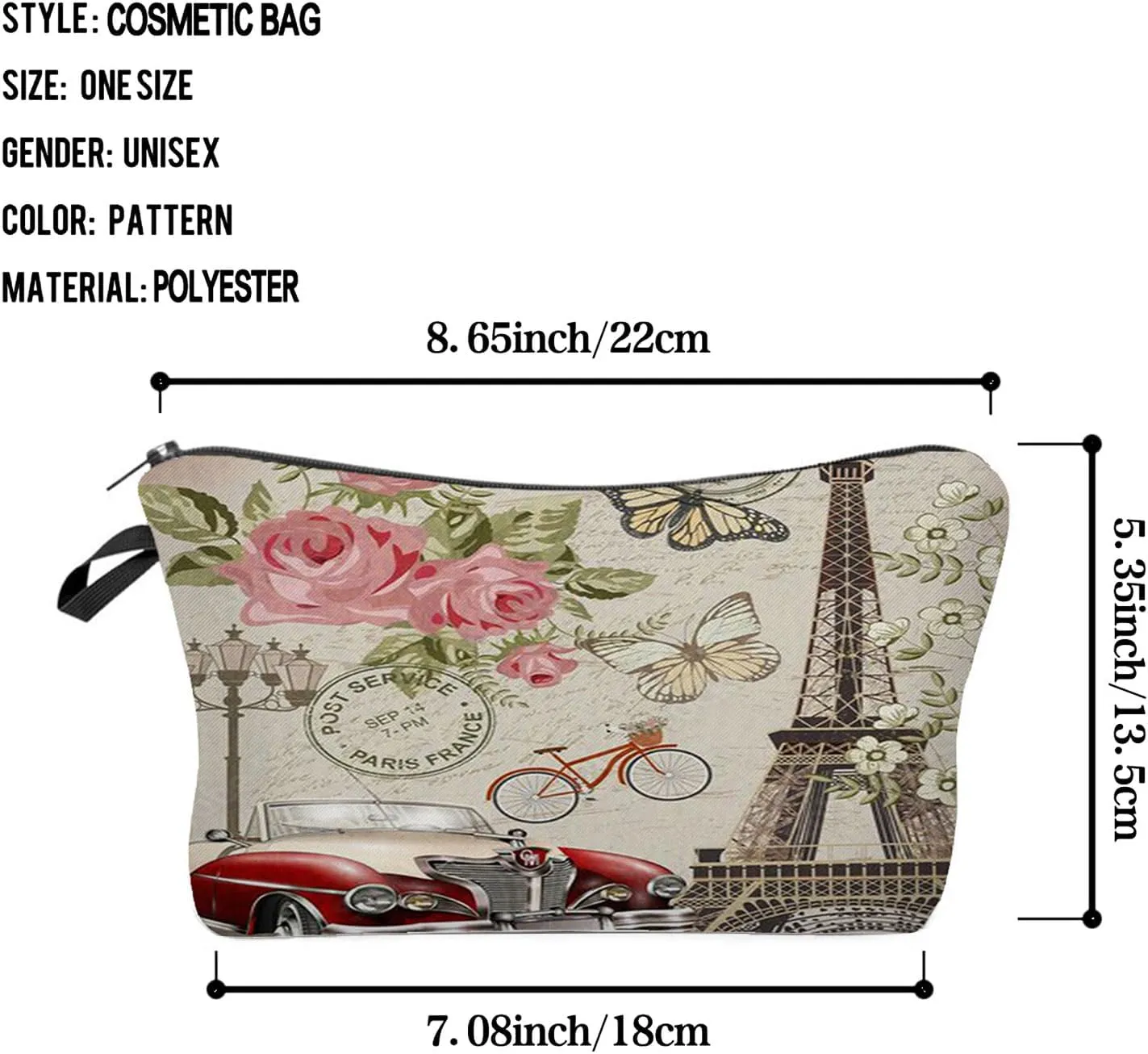 Paris Eiffel Tower Makeup Bag Cute Small Makeup Organizer Travel Toiletry Zipper Pouch Birthday Christmas Souvenir Gift Eiffel Tower Vintage Cosmetic Bag for Women Friends