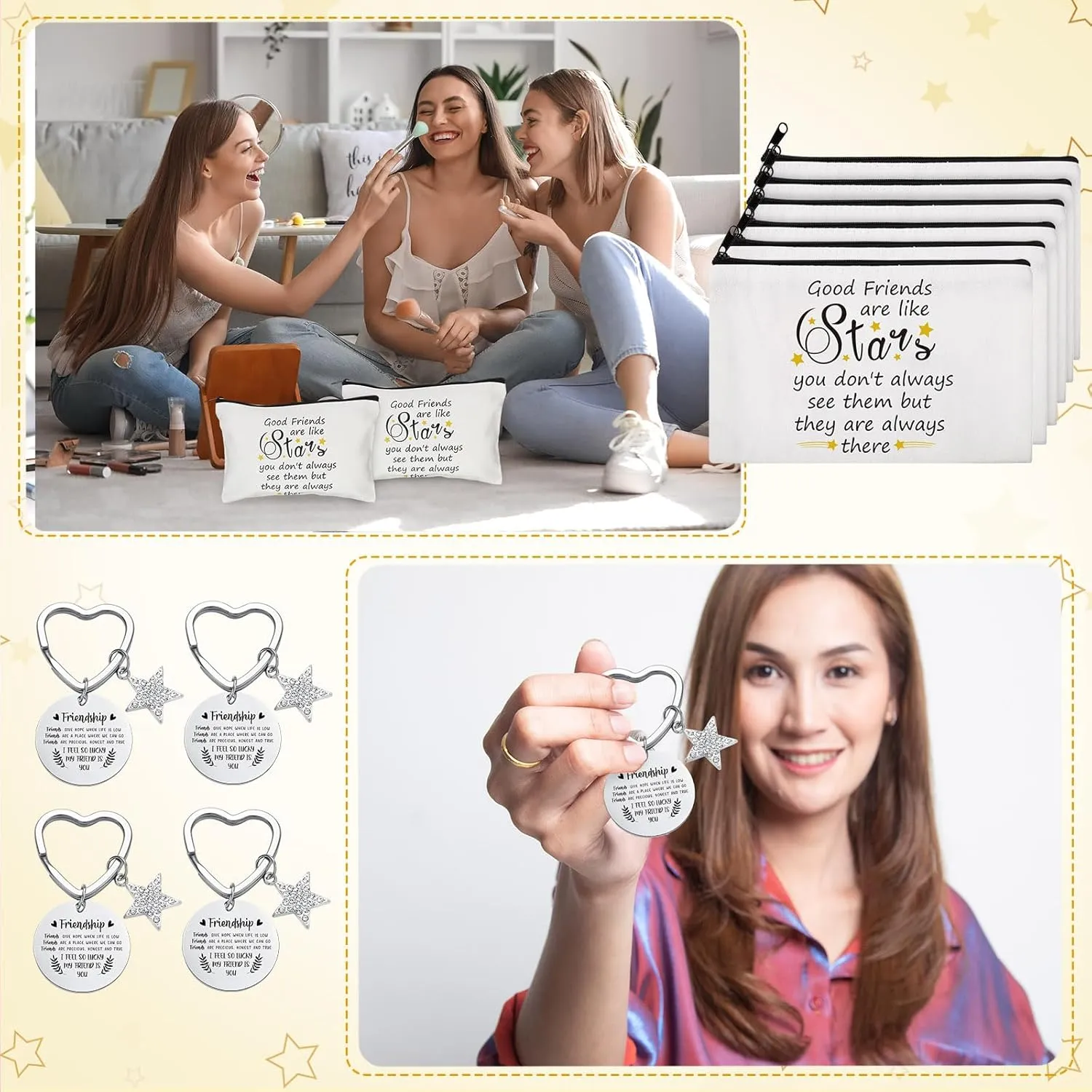 Paterr 24 Pcs Graduation Gifts for Her Friendship Makeup Bags for Women Friendsgiving Keychains Cosmetic Bags with Zipper for BFF Bestie Roommate Birthday Congratulations Party Favor(Star)