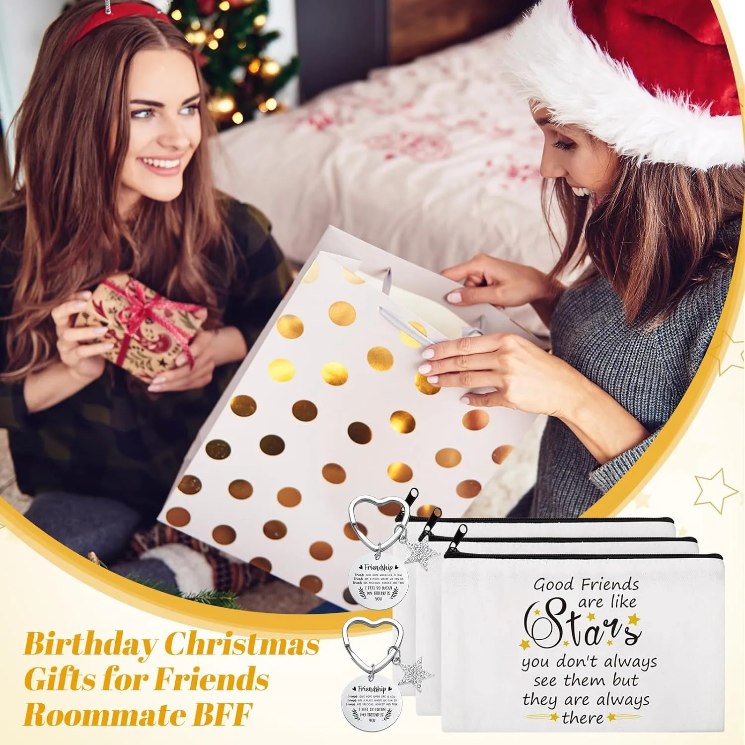 Paterr 24 Pcs Graduation Gifts for Her Friendship Makeup Bags for Women Friendsgiving Keychains Cosmetic Bags with Zipper for BFF Bestie Roommate Birthday Congratulations Party Favor(Star)