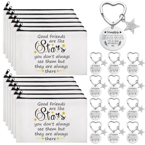 Paterr 24 Pcs Graduation Gifts for Her Friendship Makeup Bags for Women Friendsgiving Keychains Cosmetic Bags with Zipper for BFF Bestie Roommate Birthday Congratulations Party Favor(Star)