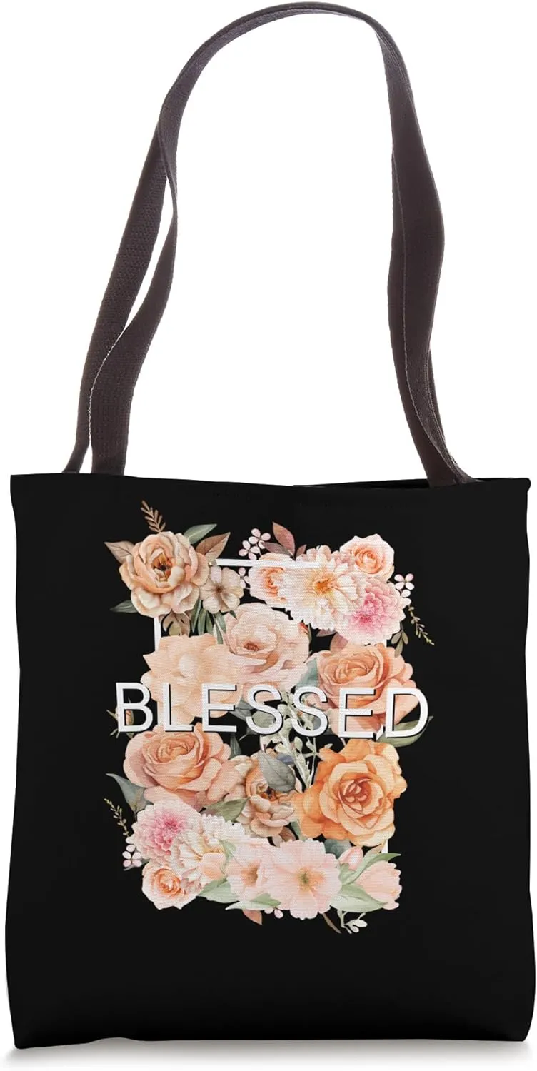 Peach Blessed Blooming Peach Flowers Graphic Tote Bag