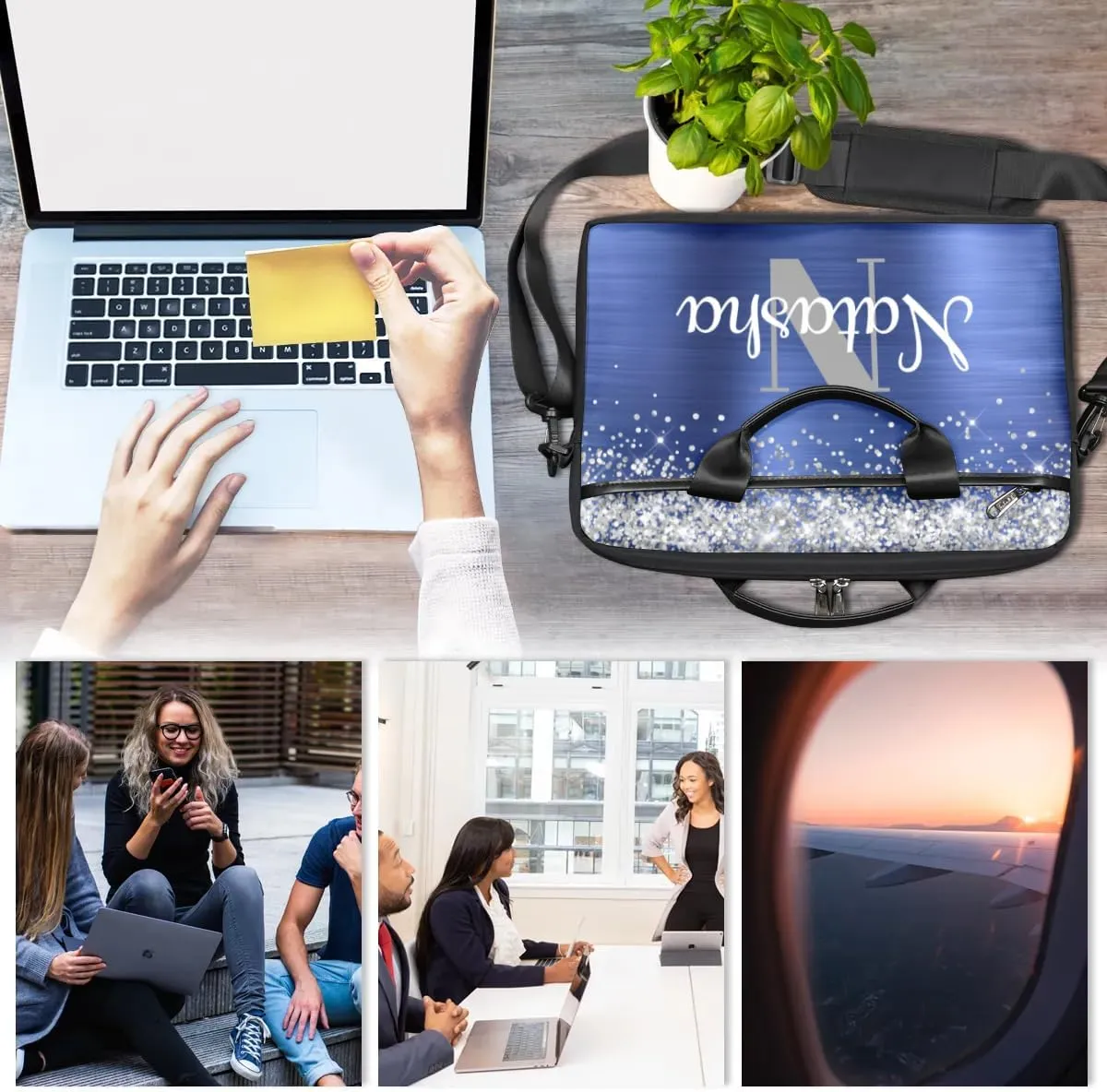Personalized Glitter Laptop Bag Case Briefcases for Women, Custom Gift Computer Cases for Laptops, Tablet Shoulder Bag