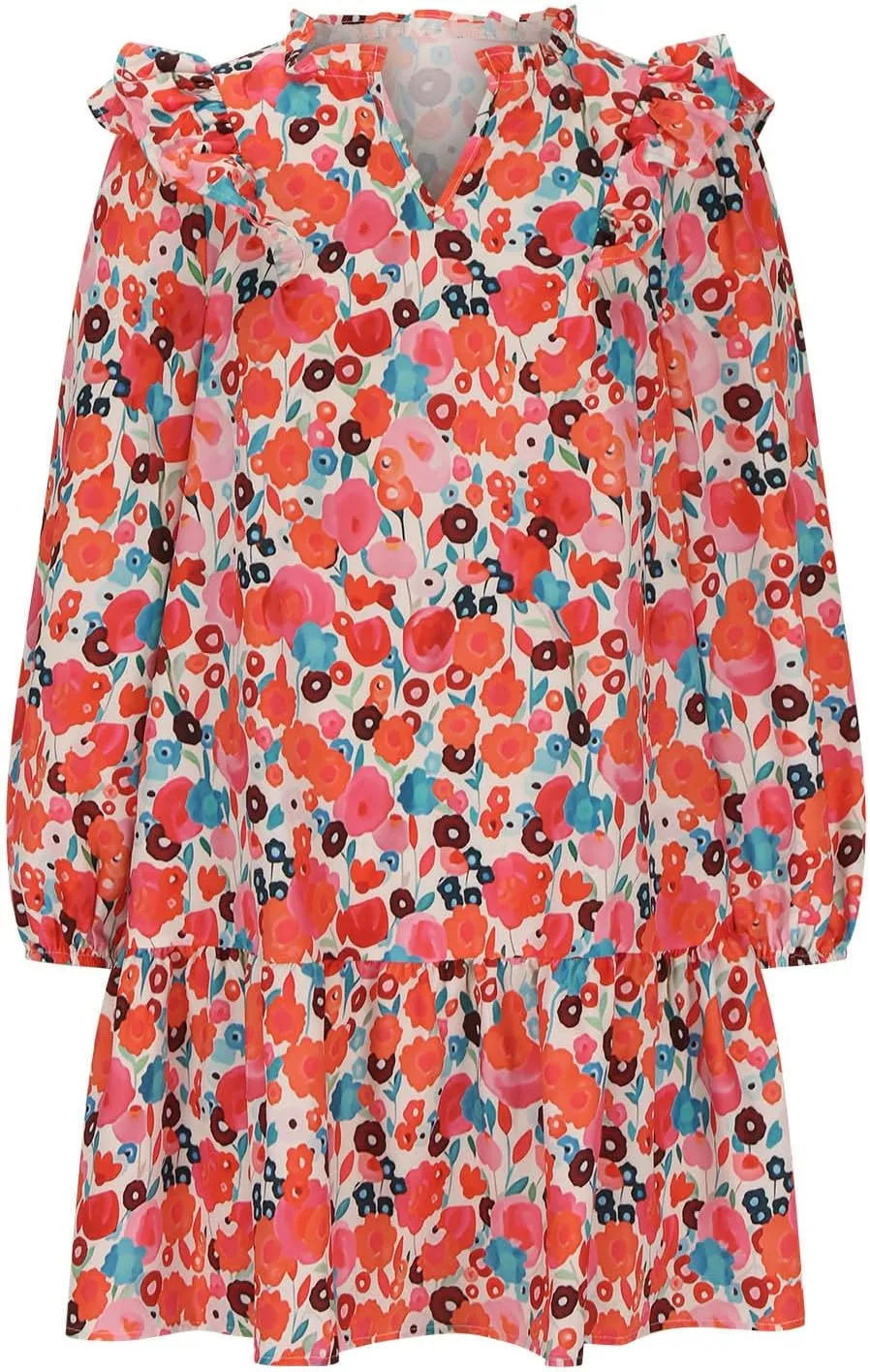 Pink Floral Dress for Women Long Sleeve Ruffle Collar Cuffs Mini Casual Boho Dress Summer Fall Commuting Daliywear