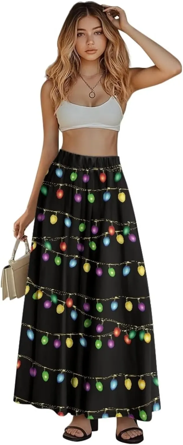Pleated Skirt for Women Plus Size Casual High Waisted Skirt with Pockets Lightweight A-Line Long Length Skirt S-2XL