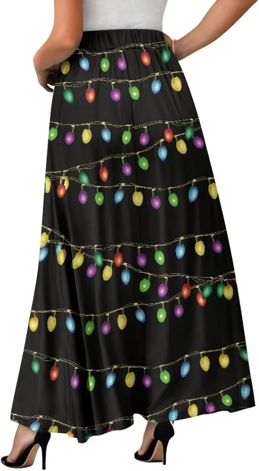 Pleated Skirt for Women Plus Size Casual High Waisted Skirt with Pockets Lightweight A-Line Long Length Skirt S-2XL