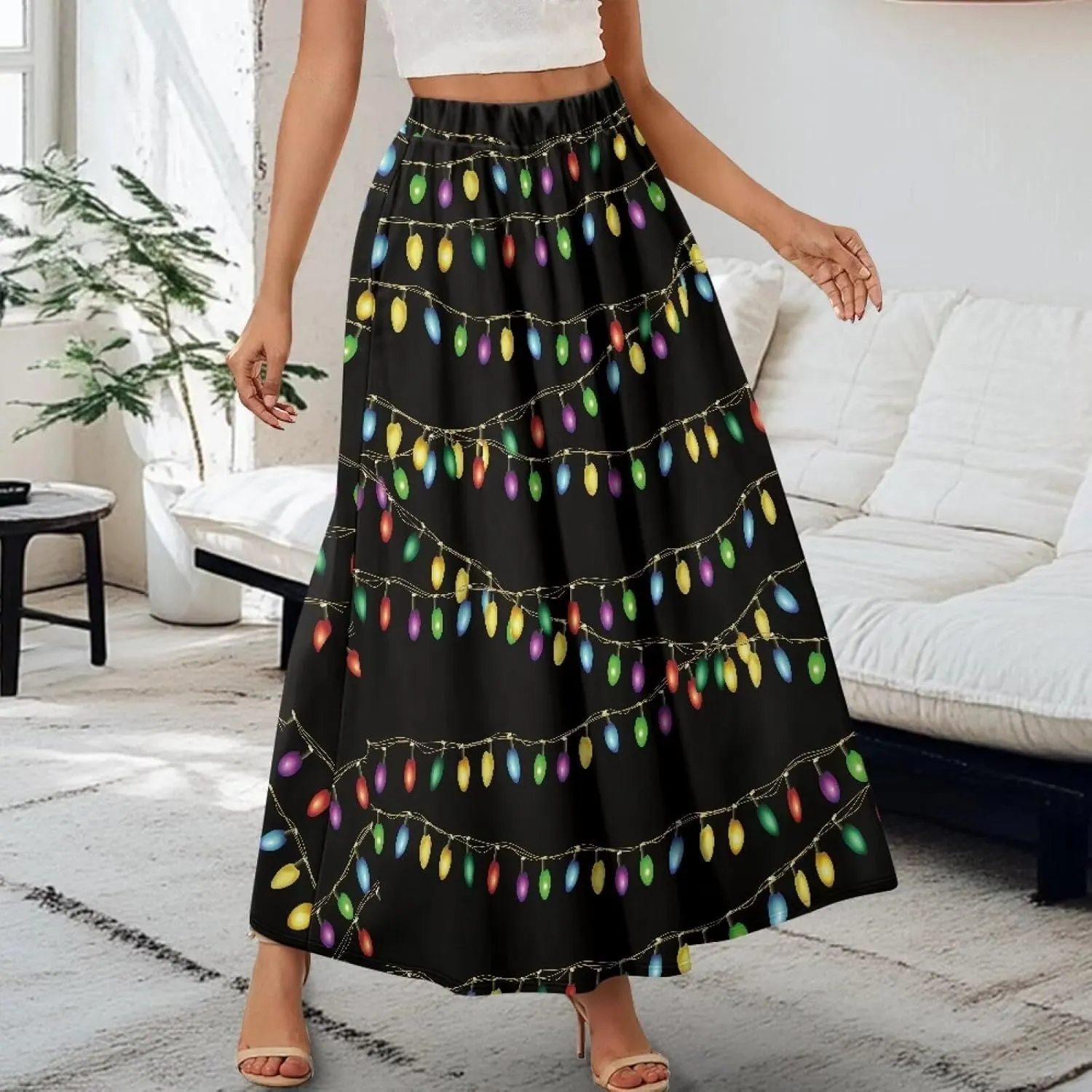 Pleated Skirt for Women Plus Size Casual High Waisted Skirt with Pockets Lightweight A-Line Long Length Skirt S-2XL